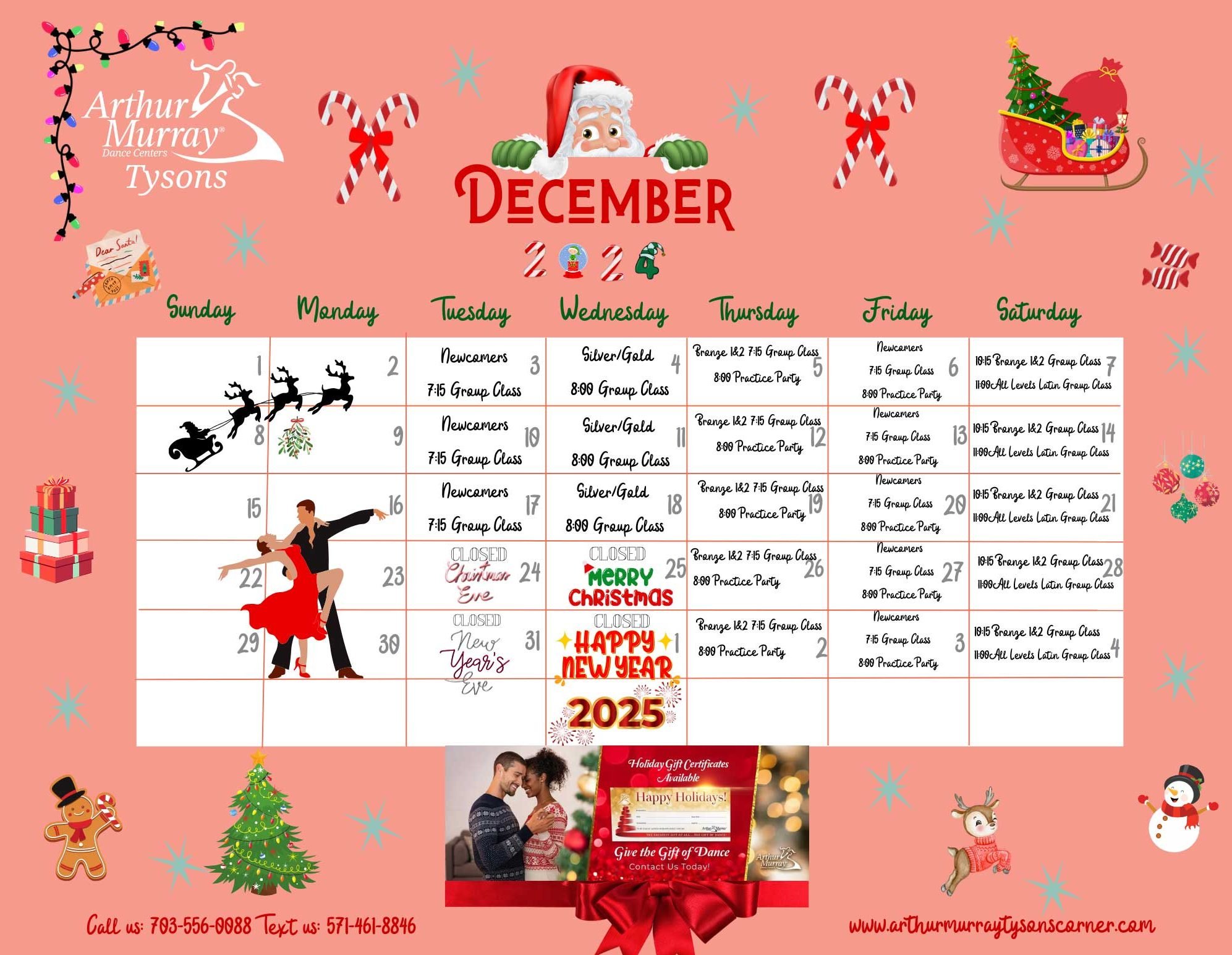 Arthur Murray Tysons Corner December 2024 Calendar